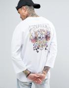 Asos Metallica Dropped Shoulder Oversized Band T-shirt With 3/4 Sleeve - White