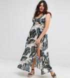 Asos Curve Beach Maxi Dress With Strap Detail In Palm Print - Multi