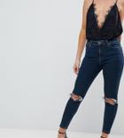 Asos Design Petite Ridley High Waist Skinny Jeans In Viola Deep Blue Wash