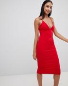 Missguided Scuba Rhinestone Plunge Midi Dress - Red