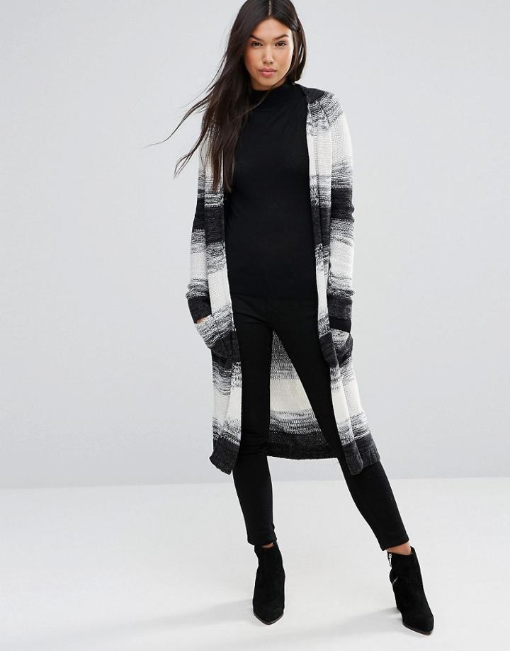 Qed London Striped Longline Cardigan With Front Pockets - Multi