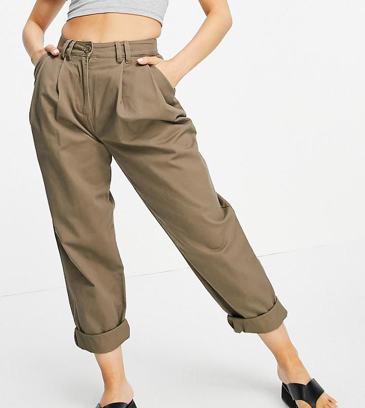 Asos Design Petite Ovoid Pleat Front Peg Pants In Olive Green