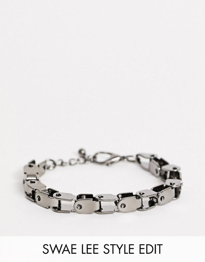 Asos Design Chunky Square Chain Bracelet In Matte Gunmetal