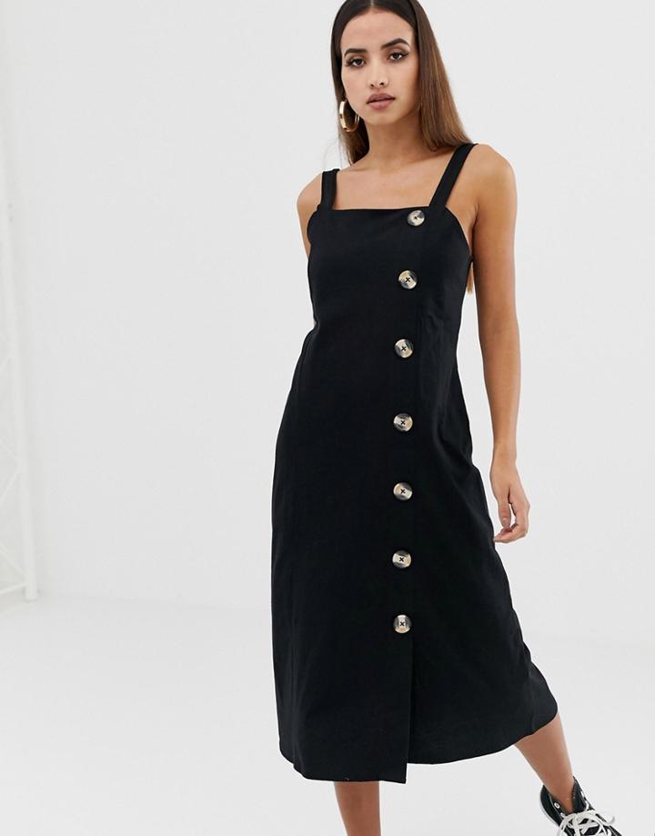 Asos Design Midi Jumper Dress With Large Button Detail - Black