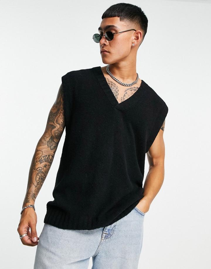 Topman Oversized Knitted Tank Top In Black