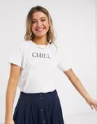 Asos Design T-shirt With Chill Motif In Organic Cotton-white