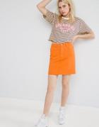 Asos Denim Original High Waisted Skirt In Orange - Yellow