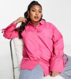 The Frolic Plus Oversized Boyfriend Shirt With Sleeve Tie Detail In Hot Pink
