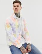 Asos Design Western Denim Jacket In Multi Color Tie Dye-white