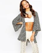Band Of Gypsies Printed Kimono With Tie Waist - Black