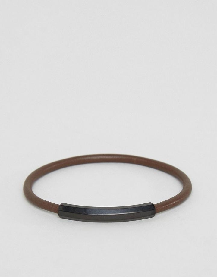 Emporio Armani Slim Leather Bracelet In Black - Black