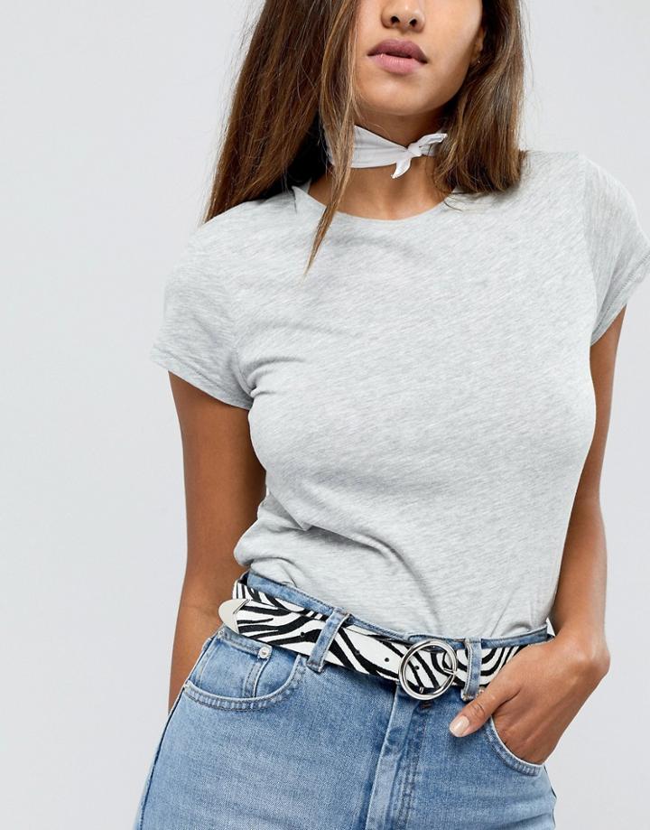 Asos Design Zebra Tipped End Circle Buckle Jeans Belt-multi