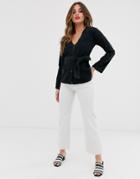 Asos Design Denim Belted Shirt In Washed Black