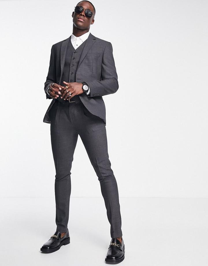 Noak Skinny Suit Pants In Gray Birdseye Textured Wool Blend With Two-way Stretch