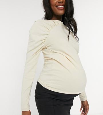 Pieces Maternity Ruched Front Top In Cream-white
