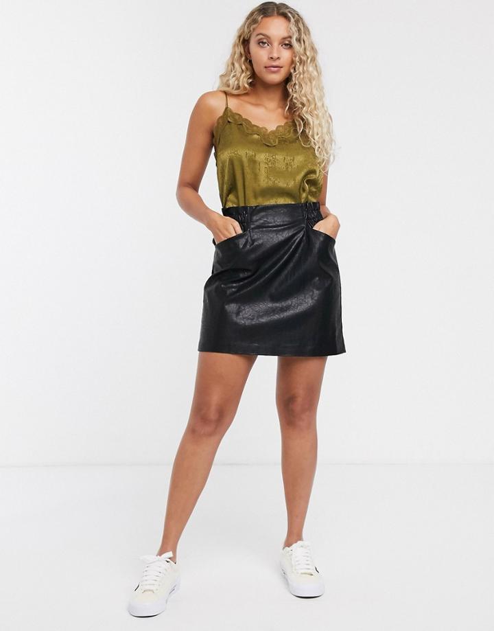 Only Leather Look Skirt With Pocket Detail In Black