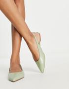 Asos Design Lala Pointed Slingback Flats In Sage Green
