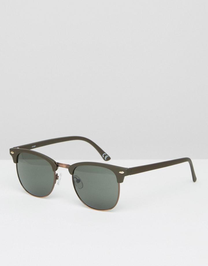 Asos Retro Sunglasses In Khaki - Green