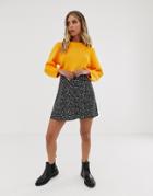 Asos Design Mono Floral Mini Skirt With Horn Buttons - Multi