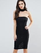 Ax Paris Bardot Dress With Choker Neck - Black