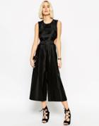 Asos Premium Jumpsuit With Satin Stripe And Cut Out Detail - Black