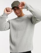 Asos Design Knitted Rib Raglan Sweater In Gray-grey