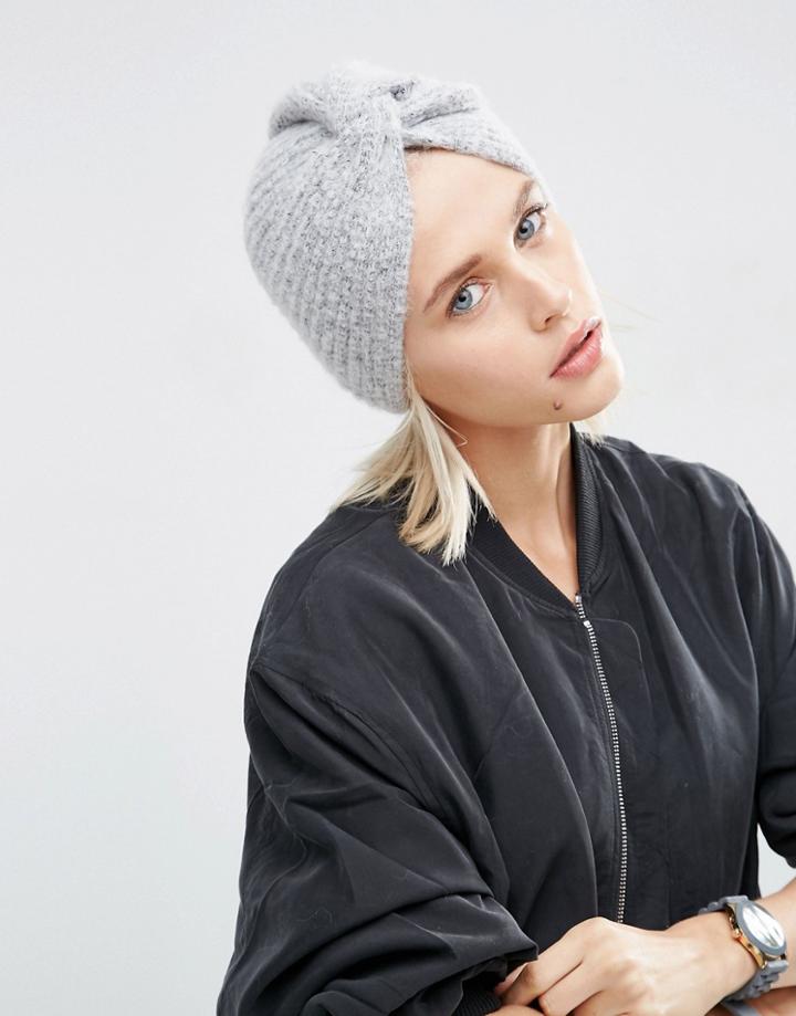 Asos Fluffy Rib Turban Hat - Gray