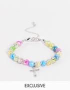 Reclaimed Vintage Inspired Unisex 90's Bead Bracelet With Cross Charm-multi
