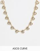 Asos Design Curve Necklace With Metal Shell Pendants In Gold Tone - Gold
