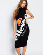 Ellesse High Neck Body-conscious Dress With Full Large Logo - Black