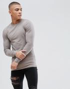 Asos Muscle Fit T-shirt With Long Sleeves In Beige - Brown