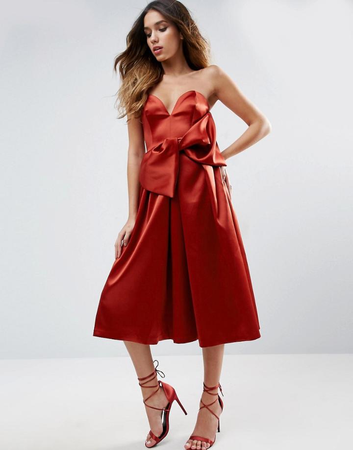 Asos Bow Front Midi Prom Dress - Orange