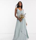 Tfnc Maternity Bridesmaid Cowl Neck Cami Strap Maxi Dress With Train In Sage-green