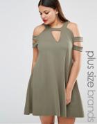 Pink Clove Cold Shoulder Swing Dress - Khaki