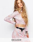 Reclaimed Vintage Crop Top Co-ord With Wrap Detail On The Back In Paisley Print - Pink