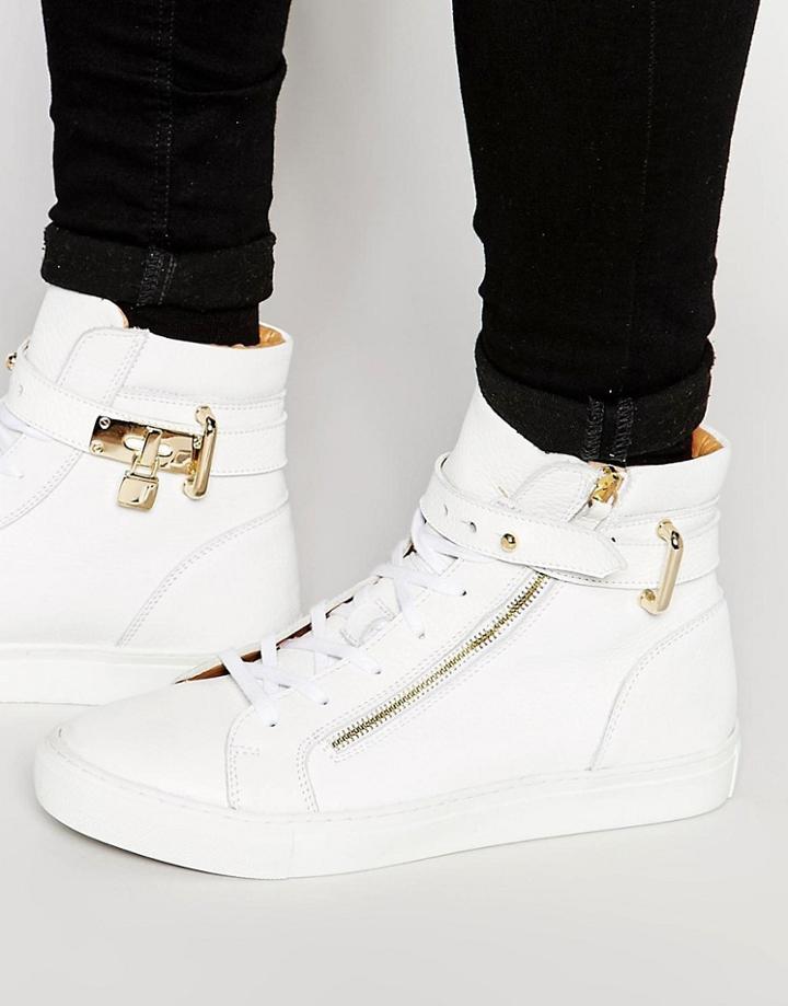 Walk London Hi-top Leather Sneakers - White