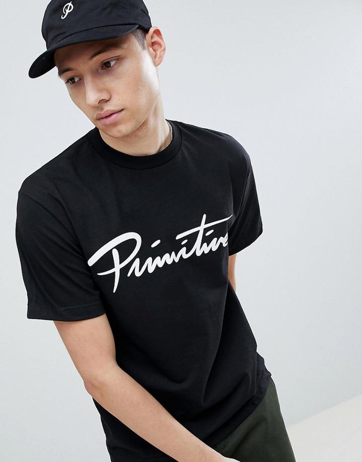 Primitive Nuevo Script Logo T-shirt In Black - Black