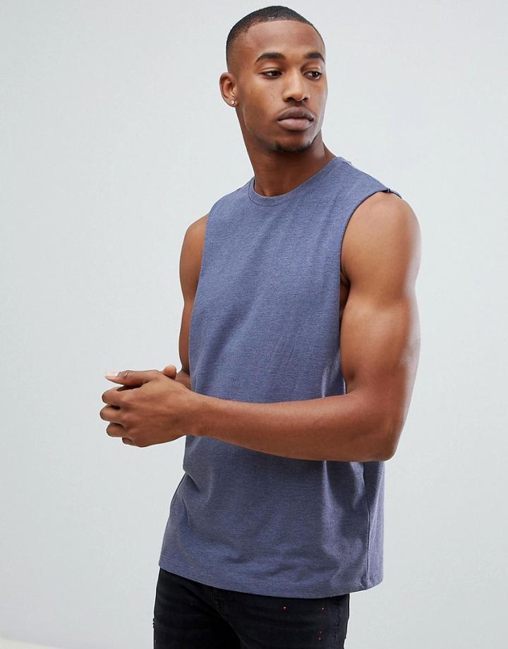 Asos Design Relaxed Fit Tank With Dropped Armhole In Blue - Blue