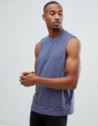 Asos Design Relaxed Fit Tank With Dropped Armhole In Blue - Blue