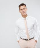 Asos Design Wedding Slim Sateen Shirt And Rose Pink Tie Save - White