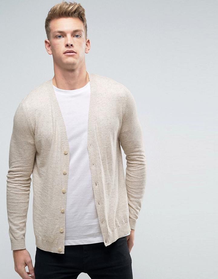 Asos Cardigan In Oatmeal Cotton - Beige