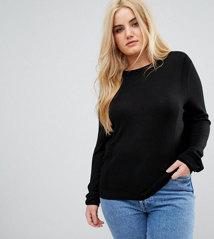 Asos Curve Sweater With Crew Neck And Panel Detail - Black