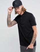 Asos Polo Shirt In Black Pique With Button Down Collar With Logo - Black