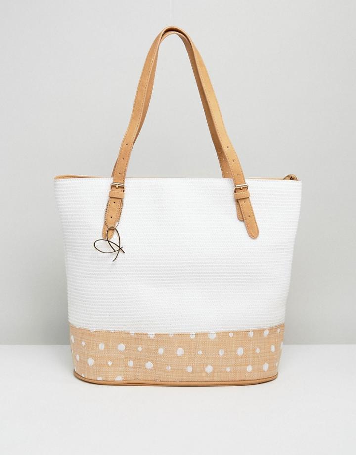 Pia Rossini Large Summer Tote With Spot Trim - White
