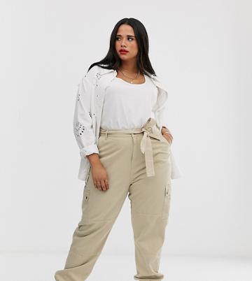 New Look Curves Utility Jogger In Stone - Beige