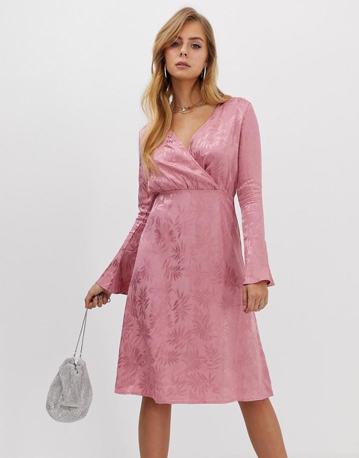 Boohoo Midi Dress In Pink Jacquard Satin - Pink
