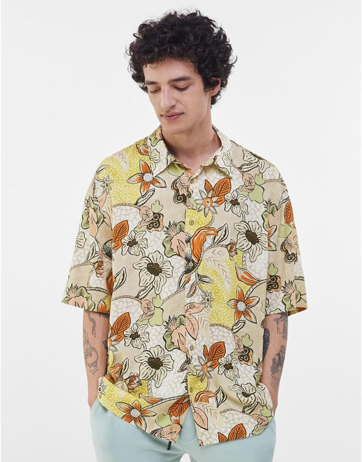 Bershka Printed Shirt In Orange