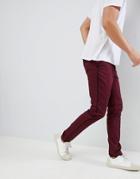 Asos Design Skinny Pants In Burgundy With Black Side Piping - Red