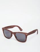 Asos Square Sunglasses In Wood Effect - Brown