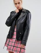 The Ragged Priest Oversize Leather Jacket With Studded Collar - Black